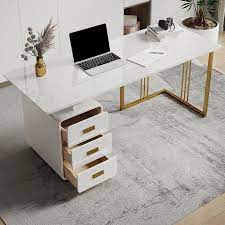 Maybe you would like to learn more about one of these? 63 Office Desk With Side Cabinet Drawer White Computer Desk Gold Base