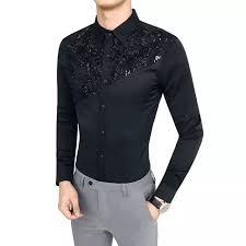 online shop النمط البريطاني فندق الرياح 2018 الخريف والشتاء الكورية رجل طويل الأكمام قميص الدانتيل الدانتيل ان slim fit mens shirts slim fit men slim fit shirt
