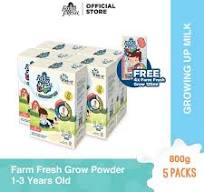 Farm Fresh Grow Powder 1-3 Years Old 800g x 5 Packs + Farm Fresh Grow  Formulated Milk 1-6 Years Old 125ml x 4 Packs
