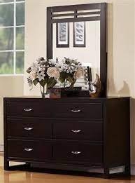 Paula Modern Dark Cherry Wood Glass Metal Dresser Mirror Large Home Office Furniture Furniture Wood Glass