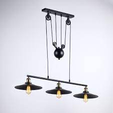 Onepre Industrial Vintage 3 Lights Rise And Fall Pendant Light Antique Adjustable Black Chandelier Ceiling Lights For Kitchen Island Kitchen Ceiling Lights Bright Kitchen Lighting Kitchen Lighting