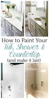 Maybe you would like to learn more about one of these? Our Painted Sink Countertop Tub Shower 8 Months Later Diy Bathroom Renovation Diy Bathroom Makeover Diy Countertops