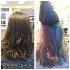 Peekaboo Rainbow Hair Pravana Vivids Hide Color For Work Professional Fun Hair Underlights Hair Hidden Rainbow Hair Cool Hairstyles