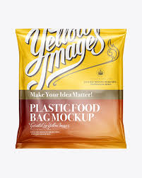 Download Plastic Pack For Food Mock Up In Flow Pack Mockups On Yellow Images Object Mockups