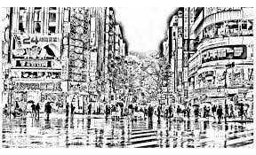 Cat and geometric coloring pages are very famous among adults. Tokyo In The Rain Japan Adult Coloring Pages