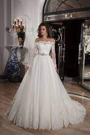 Classic Off The Shoulder Natural Train Tulle Ivory Long Sleeve Wedding Dress With Appliques And Ribb Ball Gown Wedding Dress Ball Gowns Wedding Wedding Dresses