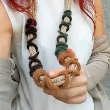 Mostly we used this yarn for scarves. Wool Statement Necklace Knit Wool Accessories Luxury Textile Jewelry Fall Fashion Jewelry Beige Brown Green Mustard Wool Accessories Knit Jewelry Textile Necklace