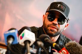 Henry “Enrique” Tarrio, former national chairman of the Proud Boys and who  was sentenced to 22 years, talks to the media following his release from  prison after U.S. President Donald Trump made