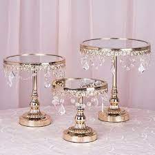 Set Of 3 Gold Pearl Embellished Wedding Cake Stand In 2021 Metal Cake Stand Cake Stand Centerpiece Cake Stand Set