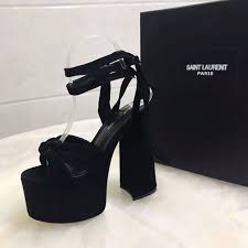 Saint Laurent Ysl Women Paige Platform Sandals Suede 14 5 Cm Heel