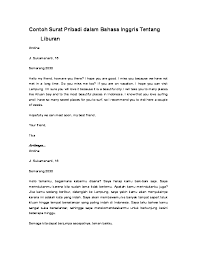 Selain telepon dan handphone, ternyata menulis surat pribadi masih orang gunakan sebagai sarana saling bertukar kabar, keberadaannya masih sangat diperlukan di era digital sekarang ini. Doc Contoh Surat Pribadi Dalam Bahasa Inggris Tentang Liburan Dhara Ayu Academia Edu