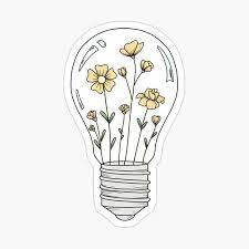 Light Bulb With Yellow Flowers Sticker By Jamie Maher Aesthetic Stickers Sticker Art Preppy Stickers