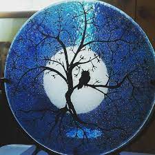 Ashes Infused Glass Cremation Art Owl Moon Tree Of Life Table Display Infusion Glass Cremation Glass Cremation Glass Art Memorial Glass