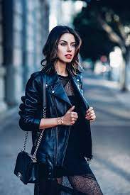 All Black Outfit Idea Black Leather Biker Jacket Paired With Black Lace Dress And A Chanel Boy Bag Love Edgy And Feminine Fashion Viva Luxury Luxury Jacket