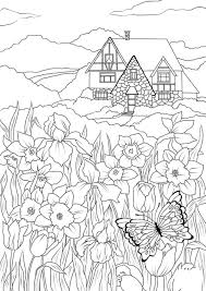 Ausmalbilder Natur Landschaft Wald Berge Meer Insel