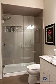 Small Bathroom With Walk In Shower Glass Doors Fibreglass Base Mosaic Tile Niche And Large Bathroom Remodel Shower Bathrooms Remodel Small Bathroom Remodel