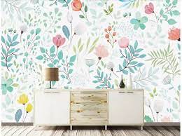 hand bemalt aquarell garten tapete wandbild frische kleine etsy tapete wohnzimmer wandtapete zimmer tapete