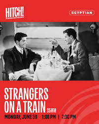 Two men meet by chance on a train and hatch a murder plot to dispense with  each other's wives in Alfred Hitchcock's STRANGERS ON A TRAIN, featuring a  stunning finale at the