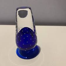 SIGNED LEWIS OLSEN 1992 ART GLASS GORGEOUS DESIGN RARE PAPERWEIGHT BLUE 4" 