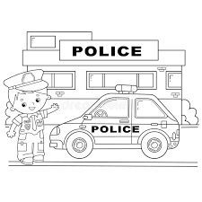 You are viewing some police station coloring sketch templates click on a template to sketch over it and color it in and share with your family and friends. Coloring Page Outline Of Cartoon Policeman With Car Profession Police Image Transport Or Vehicle For Children Coloring Book Stock Vector Illustration Of Line Black 163505010