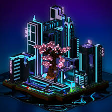 Neotokyo Magicavoxel Voxelart Blender 3d Cyberpunk City Minecraft Architecture Isometric Art
