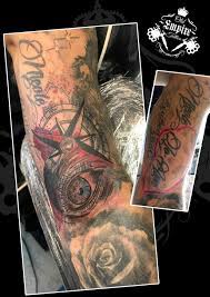 If you have eczema and want to get a tattoo, it is possible. Hard Coverup Over Eczema And Dark Name With Eye Trashpolka Ink Darkcoverup Oldempiretattoo Oet Empire Tattoo Trash Polka Portrait Tattoo