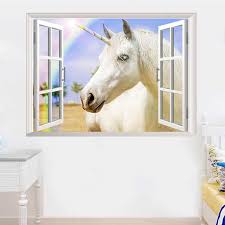 Unicorn fantasy girls bedroom wall art sticker vinyl decal. 3 D Rainbow Unicorn Environmental Wall With Blue Sky Rainbow Unicorn Wallpaper Bedroom Landscape Painting Decorative Painting Wallpapers Aliexpress