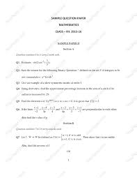 Class 12 Cbse Pre Board 2016 Mathematics Kendriya Vidyalaya Kv No 1 Salt Lake Respaper Com Sample Question Paper Binary Operation Mathematics