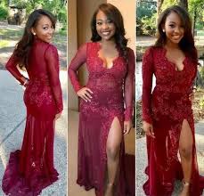 South African Burgundy Plus Size Lace Appliques Beaded Mermaid Prom Dresses 2 Prom Dresses With Sleeves Prom Dresses Long With Sleeves Burgundy Prom Dress Long