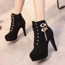 Cute Black High Heel Boots With Lace Detail Leather Fashion Boots Pumps Heels Stilettos Black High Heel Boots