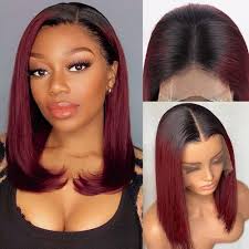 Amazon.com : 1B 99j Bob Wig Human Hair,1B Burgundy 13x4 Lace Front Wigs  Human Hair Pre Plucked Red Short Straight Bob Frontal Wigs for Black Women  12 inch : Beauty & Personal