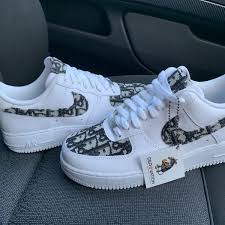 Custom Dior X Blue Air Force 1 Derivation Customs Custom Sneakers Swarovski Trainers In 2020 Dior Shoes Jordan Shoes Girls Personalized Shoes