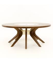 Broyhill brasilia mid century expanding dining tabletable measures: Broyhill Brasilia Cathedral Glass And Walnut Mid Century Round Coffee Table
