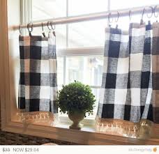 Black And White Gingham Curtains Plaid Cafe Curtain Plaid Buffalo Plaid Curtains Tassel Etsy Gingham Curtains Curtains Living Room Plaid Curtains