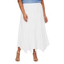 Womens Plus Size A Line Elastic Waist Boardwalk Linen Gore Flowy Handkerchief Long Skirt