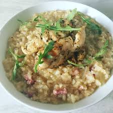Chicken Risotto With Bacon Lardons And Garnished With Rocket Leaves Foodwithchewi Chicken Risotto Chickenrisotto Rocket Chicken Risotto Risotto Food