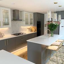 White kitchen cabinets fit any decor, and the variety of styles available ensures you'll find one that fits your home. Lewes Slate Grey And Lewes White Modern Kitchen Design Grey Modern Grey Kitchen Modern Kitchen Design