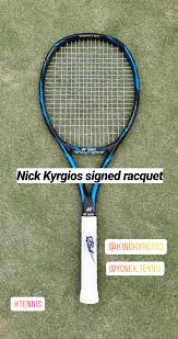 305g blue tennis racquet strung with. My Tennis Partner Won A Kyrgios Signed Racquet In A Raffle What Luck Tennis