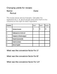 Changing Yields Recipe Worksheet By Cheyenne Moran Tpt