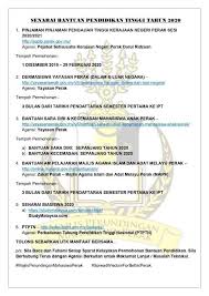 Klik sini untuk mohon sekarang! Perak Press Assalamualaikum Salam Sejahtera Berikutan Keputusan Upu Berkaitan Kemasukan Baru Ke Institusi Pengajian Tinggi Berikut Adalah Maklumat Yg Boleh Dirujuk Senarai Bantuan Pendidikan Tinggi Tahun 2020 Bantuan Kemasukan Pendaftaran Semester