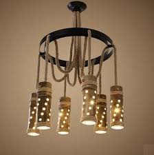 Loft Style Creative Rope Bamboo Tube Droplight Vintage Led Pendant Light Fixtures For Dining Room Hanging Lam Bamboo Lamp Bamboo Light Vintage Pendant Lighting
