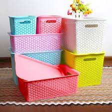 會呼吸有蓋收納籃塑料筐長方形仿藤編收納籃水果籃子儲物籃收納箱 trash can