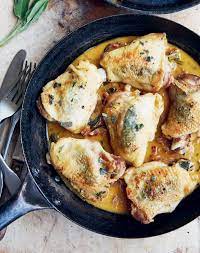 One Pan Creamy Chicken Fricassee With Sage Recipe Chicken Dinner Fall Chicken Recipes Chicken Fricassee