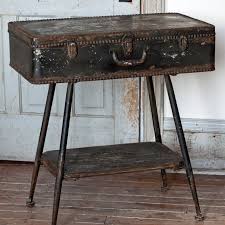 Suitcase Side Table Metal With An Extra Lower Shelf In Been Around The World Distressed Black 330 00 Suitcase Table Table Suitcase
