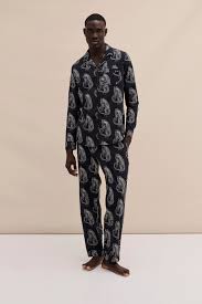 Men's Long Pyjama Set Sansindo Tiger Print Black/Cream – Desmond & Dempsey