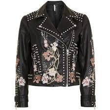 Topshop Embroidered Leather Jacket 360 Liked On Polyvore Featuring Outerwear Jackets Top Embroidered Leather Jacket Floral Leather Jacket Leather Jacket