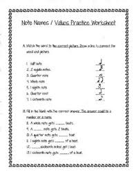 Music Note Names Values Practice Sheet Basic Music Notes Music Worksheets Music Notes