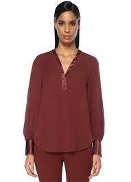 Bordo V Yaka Zincir Detayli Ipek Bluz Bluz Kadin Moda Stilleri