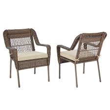 Hampton Bay Mix And Match Wicker Outdoor Patio Stationary Lounge Chair With Putty Tan Cushions 2 Pack 65 729227 The Home Depot In 2020 Lounge Chair Outdoor Resin Wicker Patio Furniture Patio Lounge Chairs