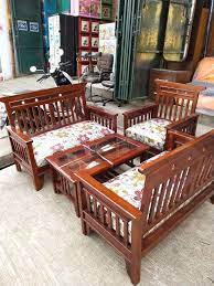 Kursi tamu minimalis / harga murah bahan kayu jati: Kursi Sofa Minimalis Kayu Jati Dudukan 2 2 1 Meja Kerang Bantal Mebel 527292894